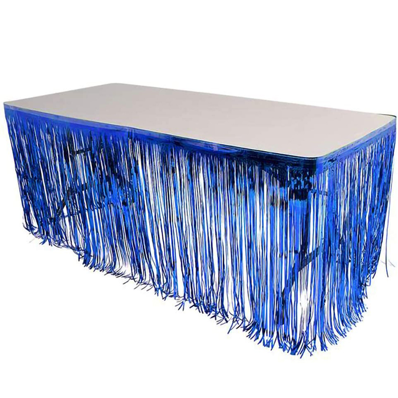 Tinsel Garland Decoration - Table Skirt Foil Fringe Curtains Blue