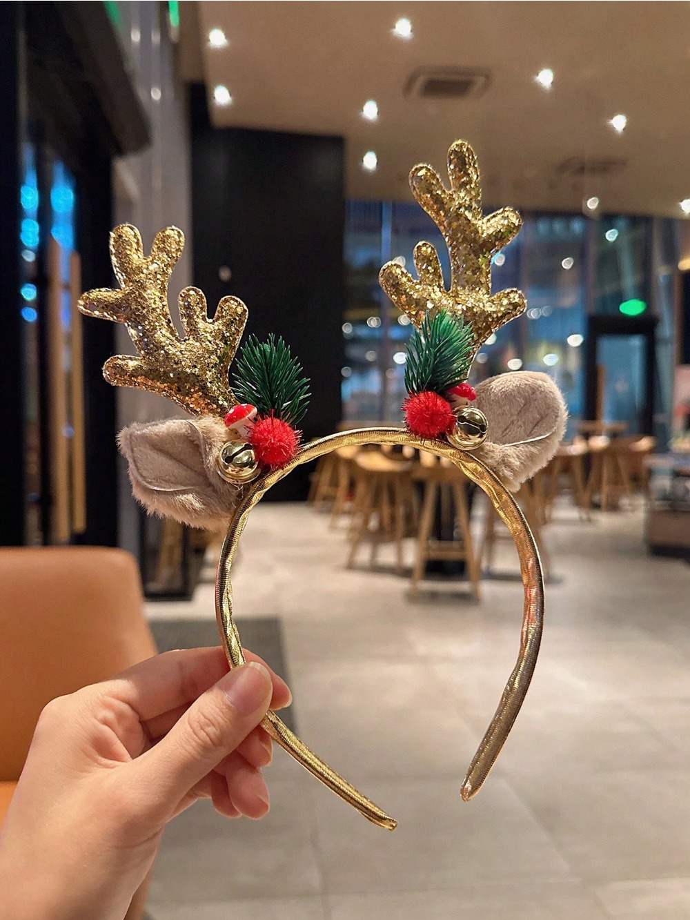 1pc Gold Sequin Mushroom Chris - Reindeer Antlers Headband 评论和价格