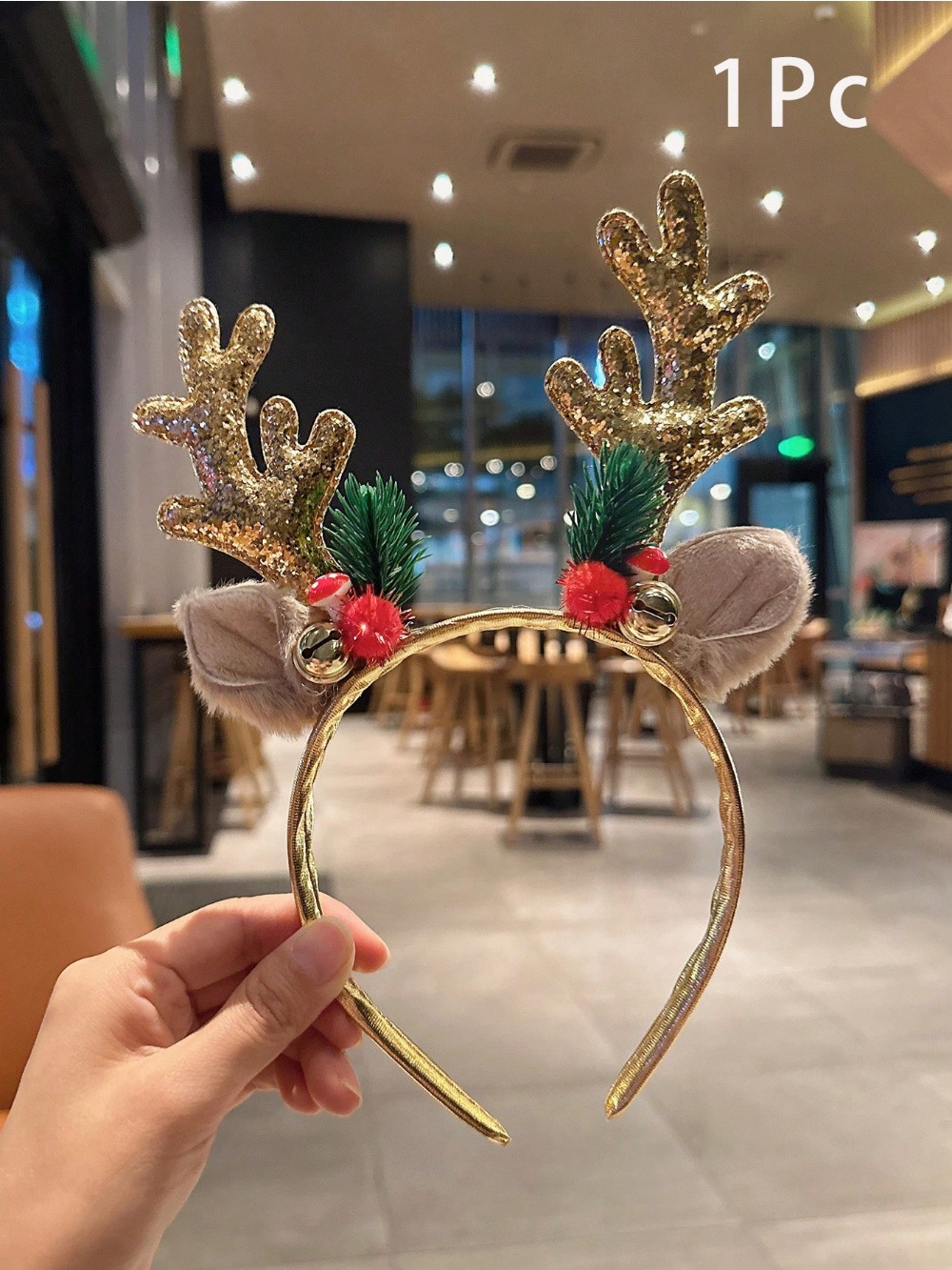 1pc Gold Sequin Mushroom Chris - Reindeer Antlers Headband 评论和价格