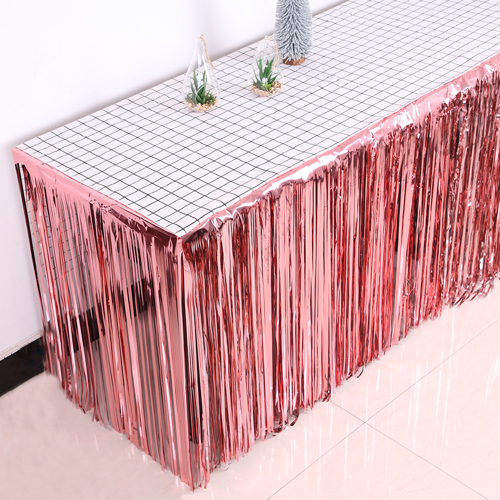 Table Skirt Foil Fringe Curtai - Tinsel Garland Decoration 评论和价格