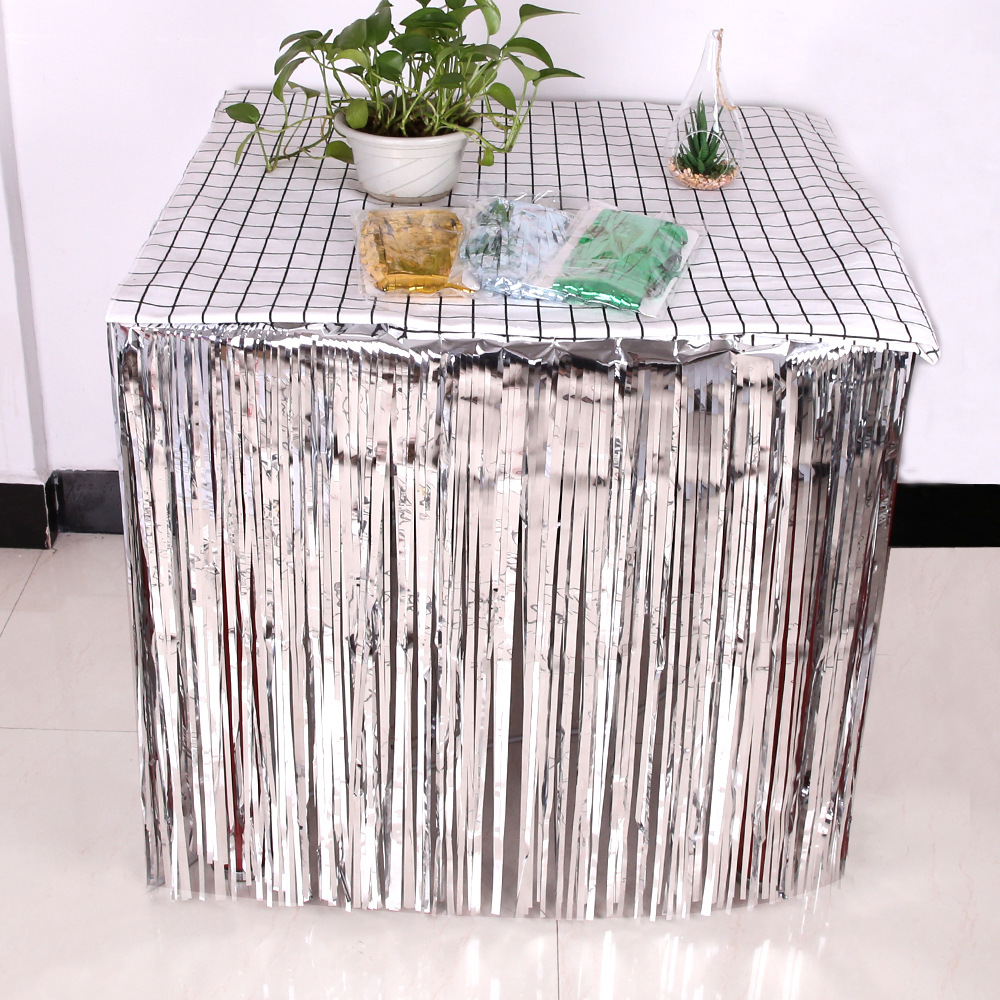 Table Skirt Foil Fringe Curtai - Tinsel Garland Decoration 评论和价格